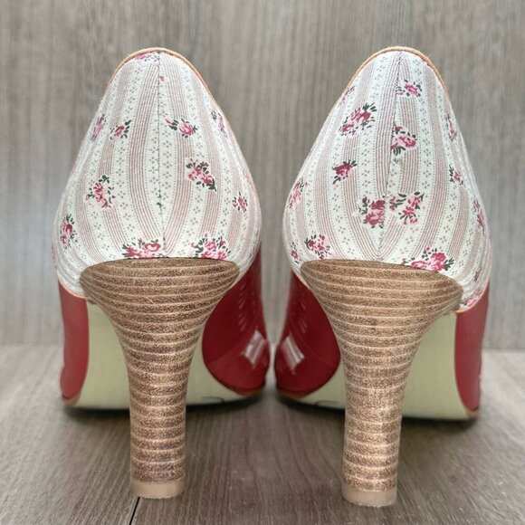 Kenzie Shoes Womens 9M Harvest Laser-Cut Peep Toe High Heel Pumps Leather Red - Picture 4 of 12